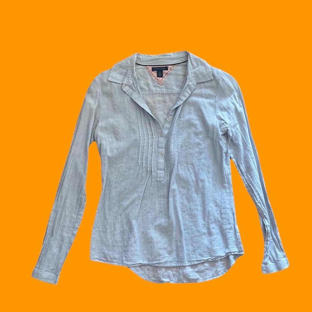 Tommy Hilfiger Light Blue Striped 2/3 Button Down